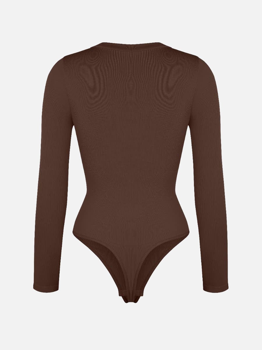 Long-Sleeved V-Neck Waist-Shaping Tummy Control Seamless Bodysuit