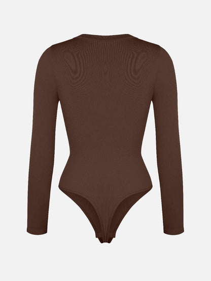 Long-Sleeved V-Neck Waist-Shaping Tummy Control Seamless Bodysuit