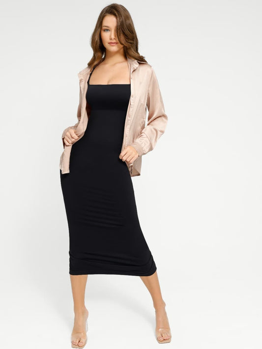 Eco-Friendly Seamless 360° Waist Control Spaghetti Strap Suspender Long Skirt